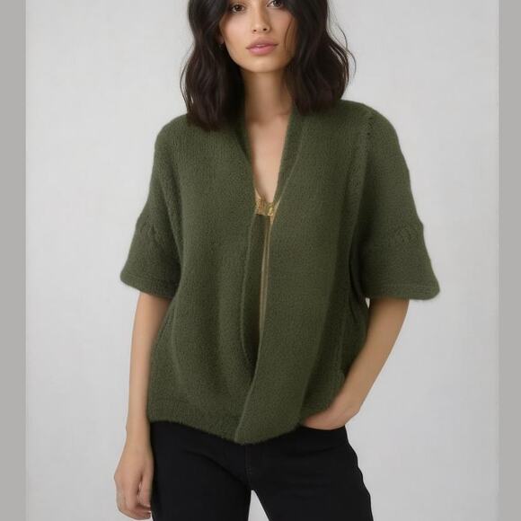 CAbi 145 Green Open Front Short Dolman Sleeve Oversized Sweater Cardigan S/M - Picture 1 of 12